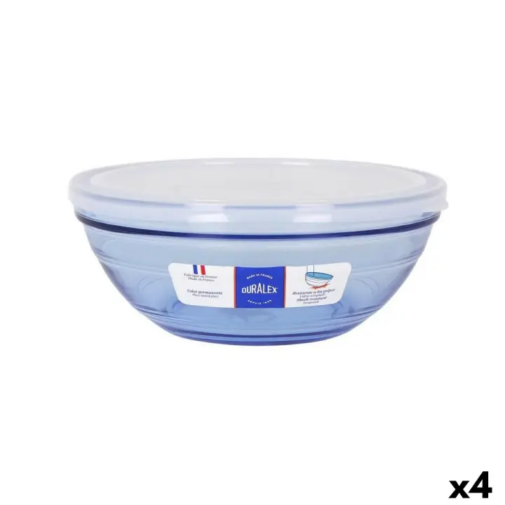 Fiambrera Redonda con Tapa Duralex   Cristal Azul Ø 20,5 cm (4 Unidades) - 1