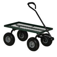 Outsunny Carro de Jardín con Ruedas Grandes Carretilla de Mano con Mango Revestido y Estructura de Acero Carga 150 kg Carro de Transporte para Camping Exterior Negro y Verde - details 0