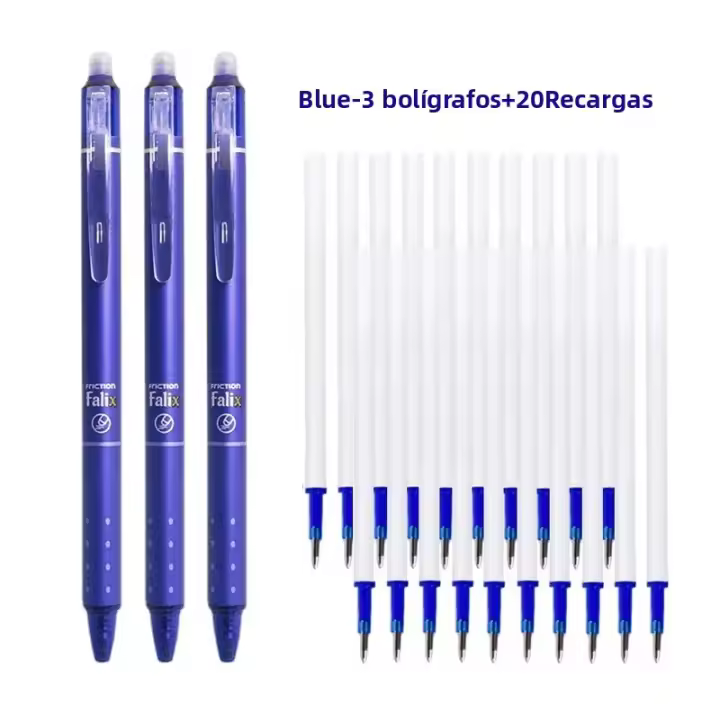 Juego De Bolígrafos Gel Retráctiles Con Recambios 0.5mm Punta Bola Tinta Negra Azul Borrable Con Eraser Integrado Suministros De Oficina Examens Stationery - 1