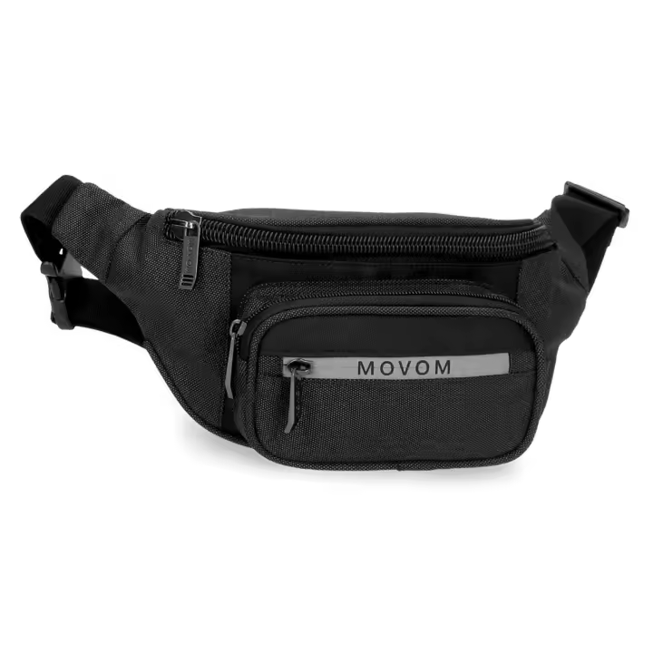 Movom Riñonera de 31,5 cm x 24 cm x 1,5 cm fabricada en Poliéster con detalles en Piel Sintética. Negro - 1
