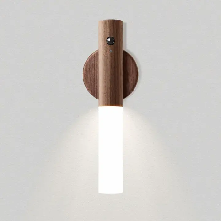 Lámpara de pared interior madera LED noche luces batería powered portátil - 1