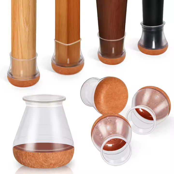Protectores para patas de silla, 20 piezas Protectores de piso para patas de silla, tapas de silicona para patas con almohadillas de fieltro engrosadas (transparente) - 1