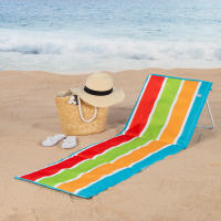 Aktive - Esterilla playa acolchada con respaldo, 155x52x40 cm, multicolor a rayas, soporta un peso máximo de 110 kg, estructura acero, tejido Oxford 600D, asa hombro de transporte, esterilla de playa plegable, esterillas con respaldo - details 1