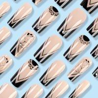 Kit De Uñas Postizas De Presión Para Mujeres Y Niñas 24 Piezas Juego De Uñas Postizas Cortas Cuadradas Con Diseño De Flores Geométricas Y Brillo Moda Oficina - details 57