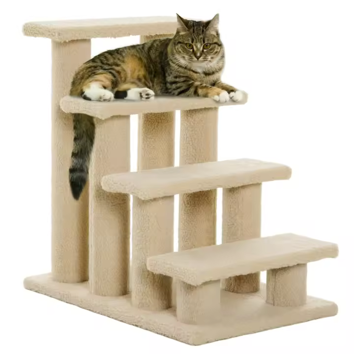 PawHut Escaleras para Animales Escaleras para Gatos Escaleras para Perros Escaleras para Perros y Gatos 4 Peldaños 63,5x43x60cm - 1
