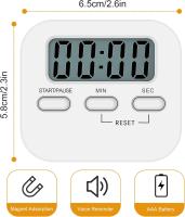 1 paquete de temporizador de Cocina digital con cuenta regresiva magnética, crónómetro con Alarma Fuerte, dígitos grandes, soporte asiento, orificio para Colgar para Cocinar, Ducha, baño, - details 0