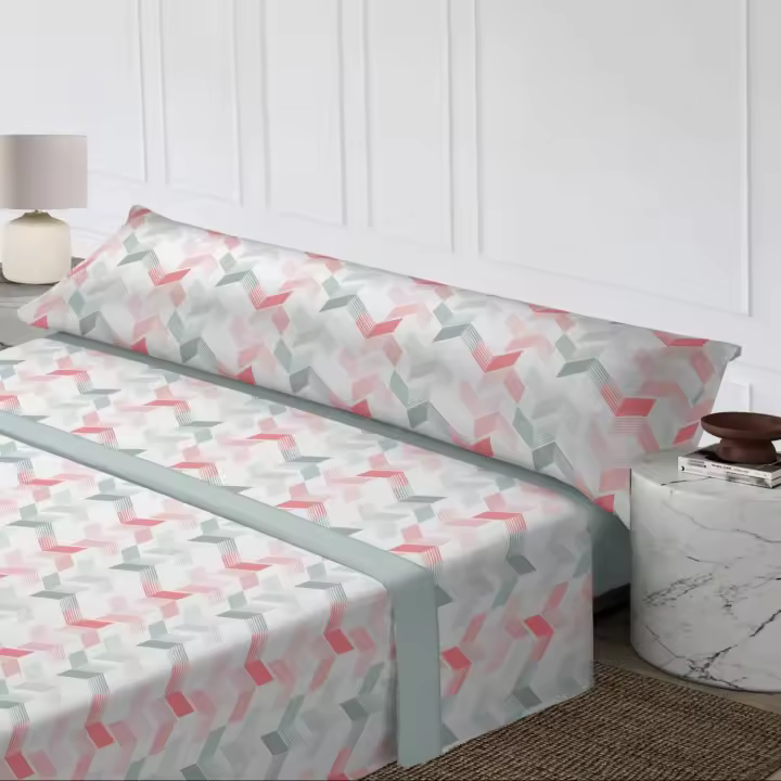 Juego de Sábanas 3 Piezas con Diseño Geométrico Vanguardista - Combinación Abstracta de Formas y Líneas Contrastantes | Incluye Sábana Ajustable con Elástico 360°, Colcha de Patchwork Moderno + Funda de Almohada | Tallas 90cm , 105cm , 135cm , 150cm,180cm - 1