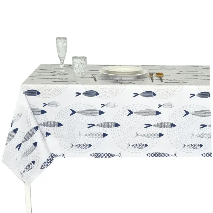 Mantel PVC, Mantel de hule, Impermeable, Para el hogar, cocina y comedor, Fácil de limpiar,  Tabla rectangular, Lamina superior 100% PVC, Verano, Playa, Picnic, Peces Azules - 1