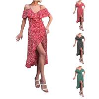 Vestido Maxi Bohemio Vintage Para Mujer Estilo Playa Con Estampado Floral Irregular De Hombro Solo Y Tirantes Medio Calf - details 0