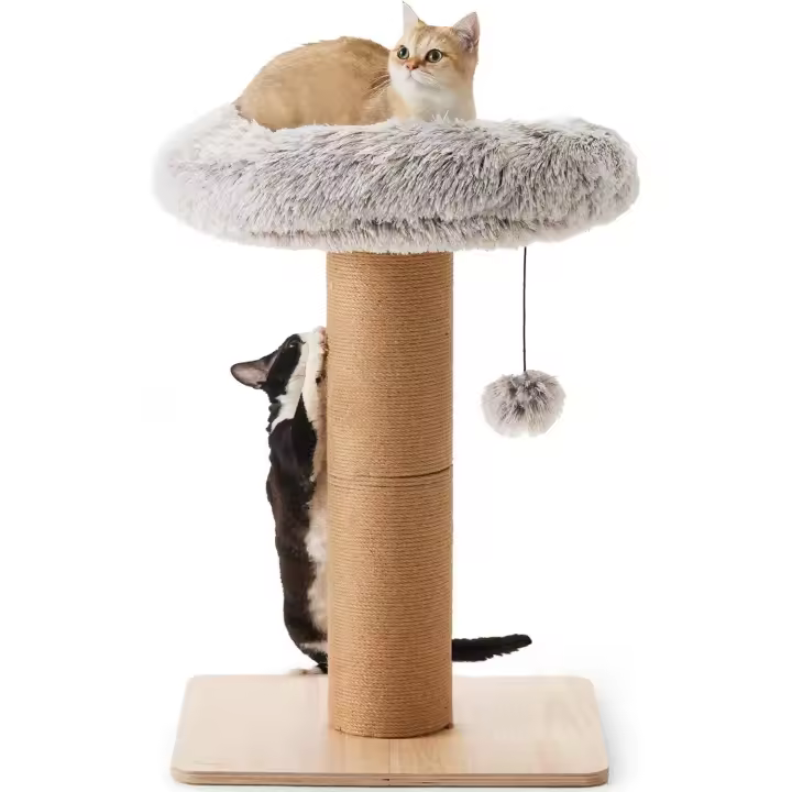 Rascador para gatos con cama, rascador de gatitos con cuerda de yute natural para interiores, árbol de torre para gatos pequeños con percha suave para gatitos y gatos adultos - 1