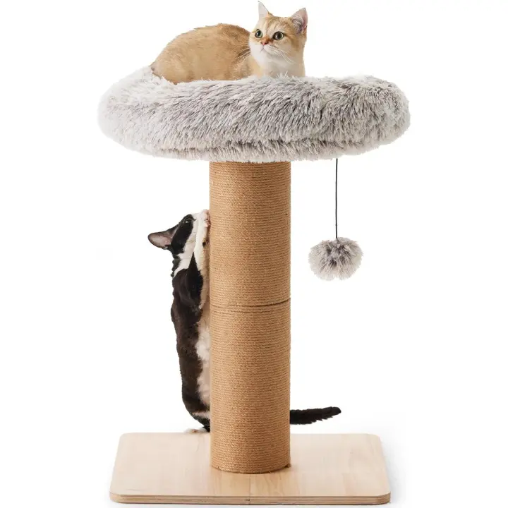 Rascador para gatos con cama, rascador de gatitos con cuerda de yute natural para interiores, árbol de torre para gatos pequeños con percha suave para gatitos y gatos adultos - 1