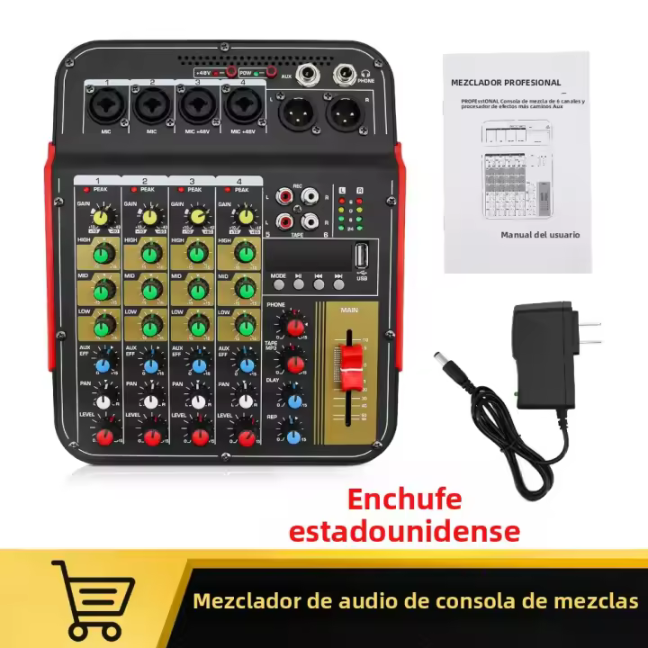 Mezclador De Audio 6 Canales Con Efecto AUX Y Potencia Fonética De 48V USB Consola De Mezcla Profesional EU/US Plug - 1