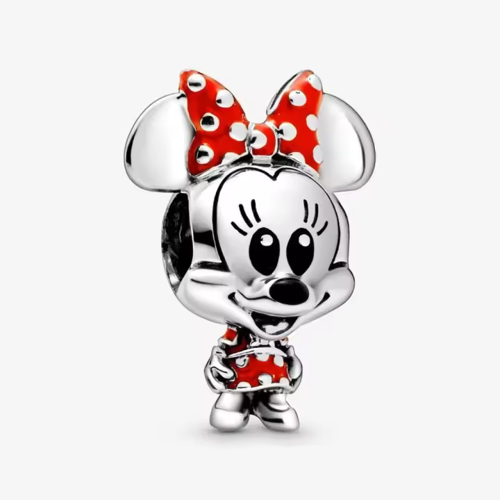 Pandora Charm de Colgante en Plata de Ley Minnie Mouse de Disney con Vestido de Lunares y Lazo 798880C02，Incluye Caja Original - 1
