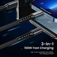 Cable De Carga Rápida 3 En 1 100W Transparente Tipo C USB Micro Para iPhone Samsung Huawei Xiaomi Con Lámpara Piloto Y Cargador USB C 6A - details 2