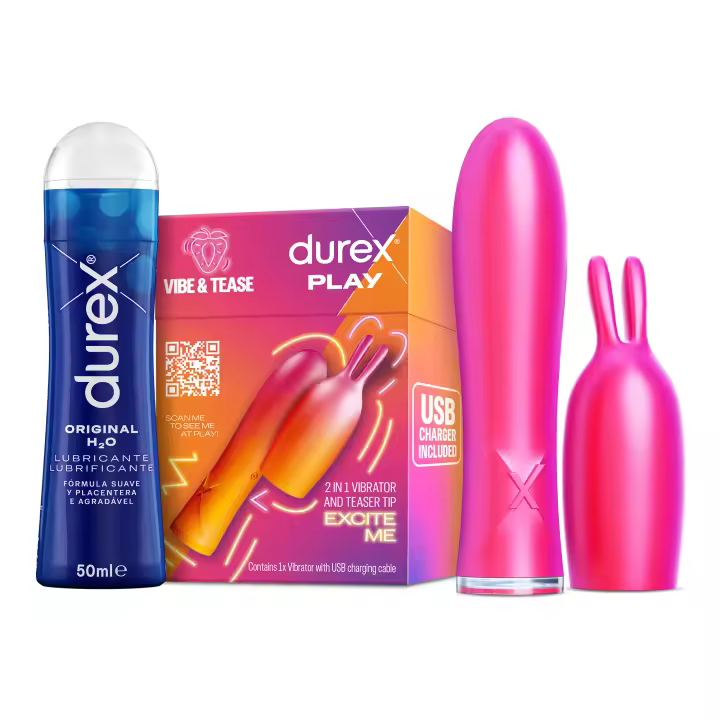 Durex Conejito Vibrador 2 en 1 VIBE & TEASE +  Lubricante Original H2O 50 ml, Punta Estimuladora, Juguete Sexual para Mujer, Hombre y Pareja - 1