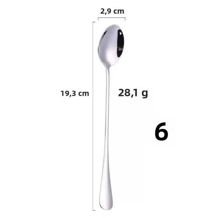 6pcs Cucharas De Crema De Acero Inoxidable 304 Cucharas De Café Con Mango Largo Utensilios De Cocina Ecológicos Y Resistentes - 1