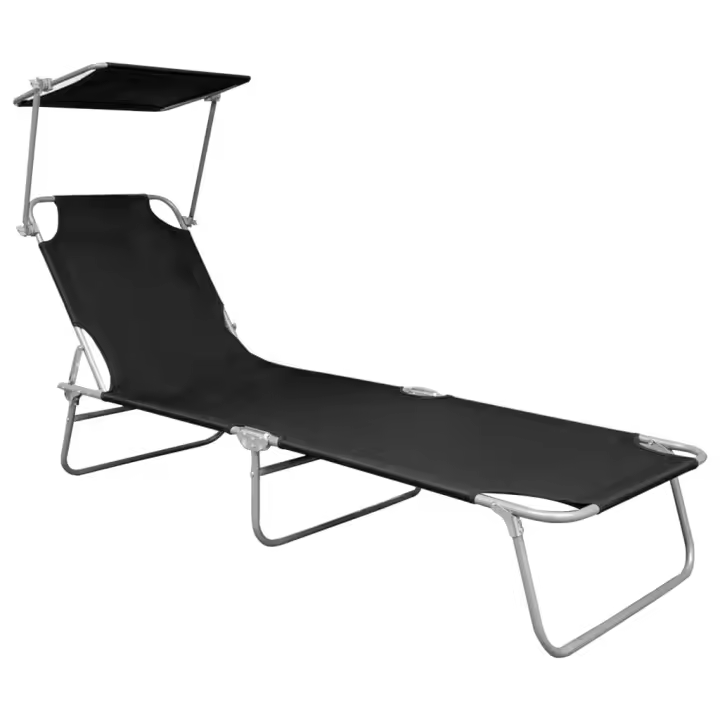 vidaXL Tumbona plegable con toldo aluminio Azul claro, Negro, Rojo Sillas de Exterior Ideal para jardín, playa, piscina, terraza Tumbona Piscina Tumbonas Playa Tumbonas Jardín Exterior - 1