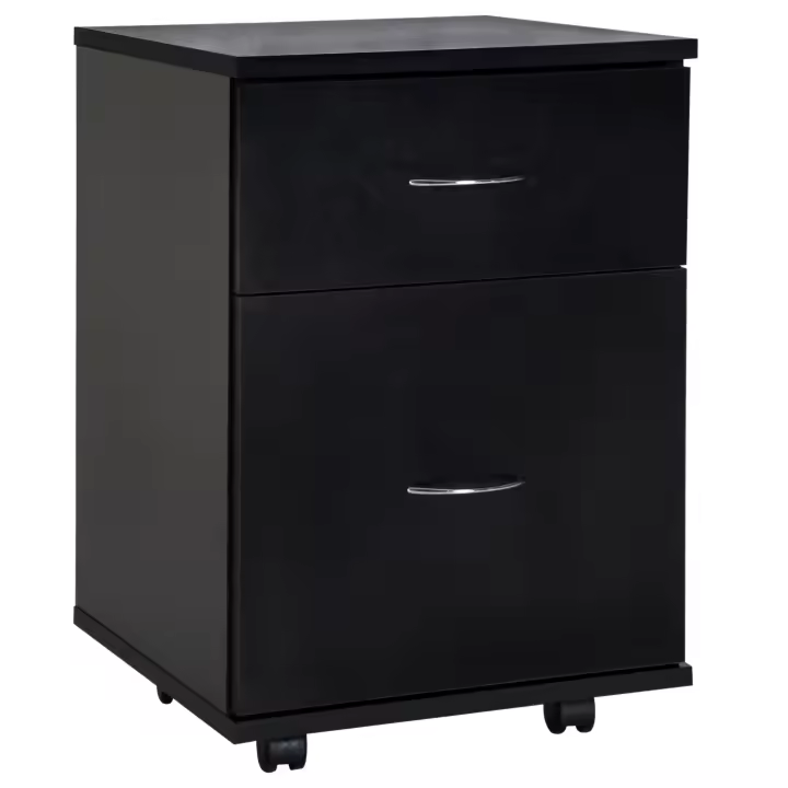 HOMCOM Cajonera de Oficina y Hogar Tipo Archivador de Madera Móvil con Ruedas y 2 Cajones 41x39x58cm Negro - 1