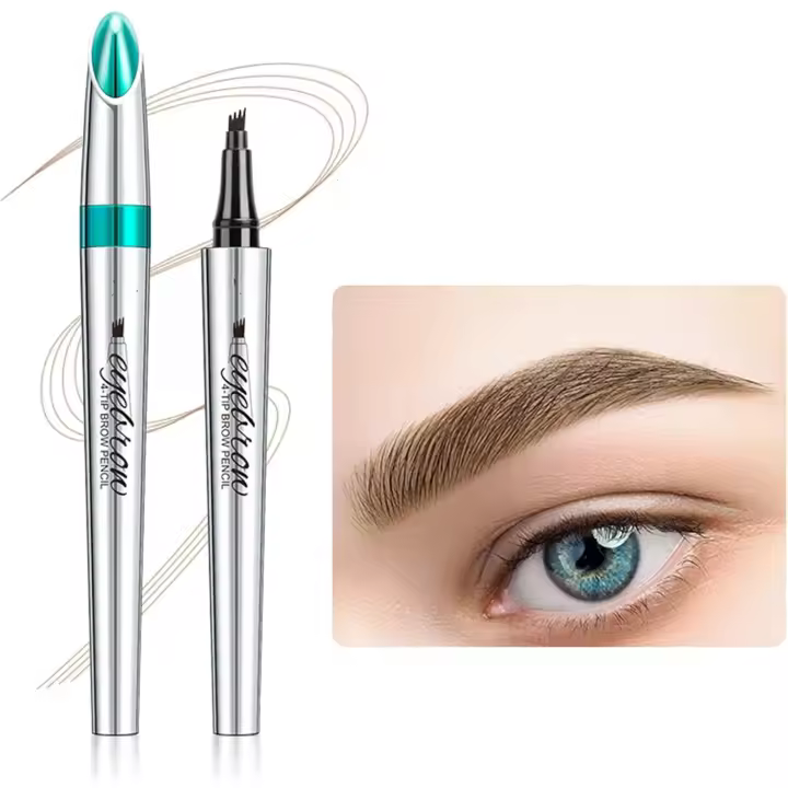 Lápiz de cejas - Lápiz de tatuaje resistente al agua con punta de tenedor. Tinte de cejas de larga duración para maquillaje rápido y natural. Para principiantes (MARRÓN CLARO). - 1