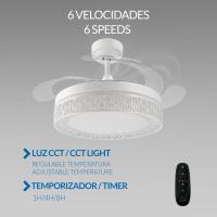 Ledme Ventilador de techo con LED, Motor DC, silencioso con mando a distancia, aspas retráctiles, 6 velocidades y 3 temperaturas de luz, temporizador, función verano-invierno - details 6