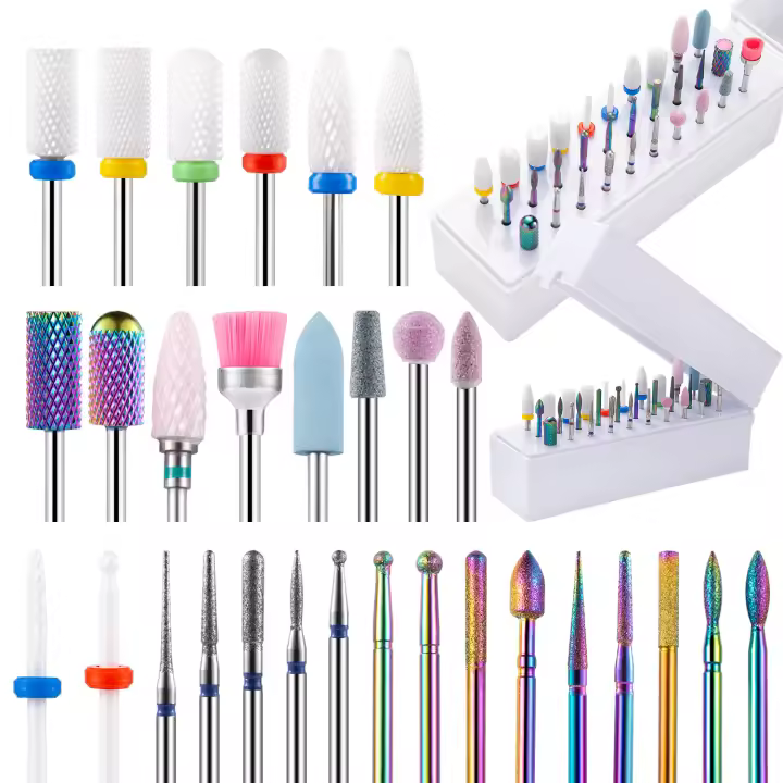 30pcs Brocas De Uñas Para Taladro Eléctrico Cerámica Diamante Cutícula Tungsteno Carburo Herramientas De Manicura Para Remover Acrílico Y Gel De Uñas - 1