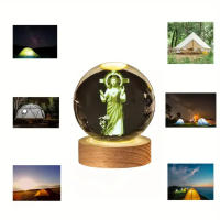 Lámpara De Decoración Con Base De Madera Y Globito De Vidrio Religioso De Jesús Luz Nocturna Diametro 2.36" O 3.15" Regalo De Cumpleaños Para El Hogar Y Escritorio - details 2