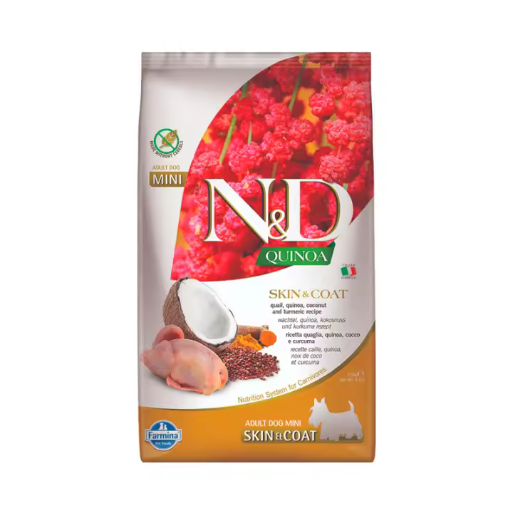 Farmina N&D Grain Free Skin & Coat de Codorniz y Coco Pienso para Perros Mini 2.5kg - 1