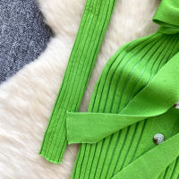 Vestido De Punto Para Mujer REALEFT Otoño Invierno Con Cinturón Cuello Polo De Mano Sola Manga Larga Ajuste Cintura Alta Vestido De Trabajo - details 39