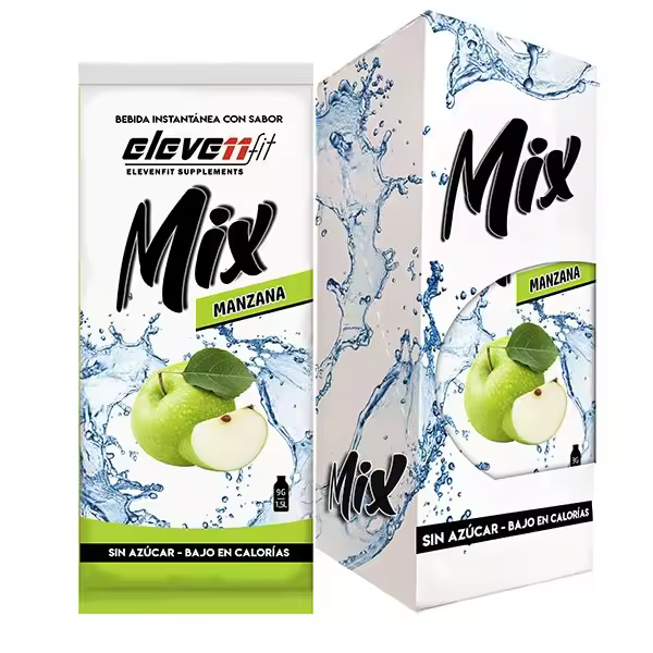 Eleven Fit Mix Instantáneo, Caja de 12 Sobres Sabor Manzana - Prepara 1.5L de Bebida Saludable - Sin Azúcar, Baja en Calorías y Carbohidratos - Ideal para Agua/Leche, Cocinar y Preparar Postres - Mejora tu Dieta - Apto para Adultos y Niños - 1