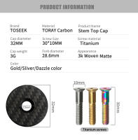 TOSEEK Juego De Cabezal De Bicicleta MTB Y Carretera Cubierta De Tapa De Carbono Y Acero Inoxidable Tornillos De Titanio 28.6mm 1 1/8" Para Rueda Delantera - details 1