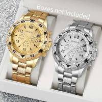 Reloj De Negocios Para Hombre Moda Lujo Dial Grande 2PCS Reloj De Cuarzo Sin Caja Material De Correa Aluminio Marcadores Arábigos Estilo Casual - details 3