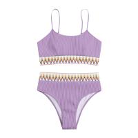 Bikini De Verano Para Mujer Estilo Playa Moda Elegante Con Cintura Alta Y Efecto Delgado Dos Piezas Color Bloqueado Conjunto De Baño Con Suspensión - details 22
