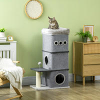 PawHut Barril Rascador para Gatos de 3 Niveles Altura 102 cm Torre para Gatos con Caseta de Fieltro Desmontable Poste de Sisal Cama y Bola de Juguete 60x40x102 cm Gris - details 2