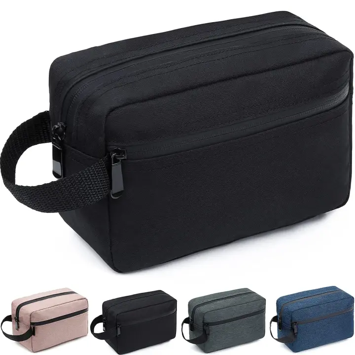 Neceser de viaje para mujeres y hombres, bolsa de afeitar para accesorios de artículos de tocador, bolsas de almacenamiento plegables con asa para cosméticos, brochas, herramientas, color negro - 1