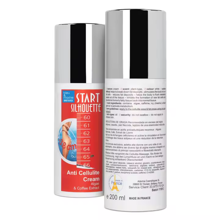 Crema Anticelulítica Reductora, Reafirmante, Drenante, Tonificante y Elimina la Flacidez con Cafeína y Algas - bleu & marine Bretania - 1