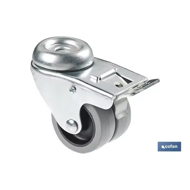 COFAN - Rueda doble de polipropileno con agujero pasante de 12 mm y freno | Diámetro de 50 mm | Para pesos de hasta 70 kg - 1
