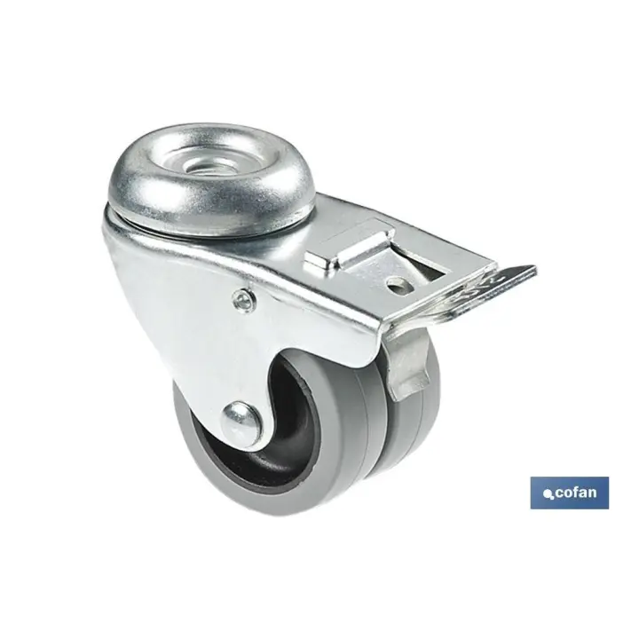 COFAN - Rueda doble de polipropileno con agujero pasante de 12 mm y freno | Diámetro de 50 mm | Para pesos de hasta 70 kg - 1