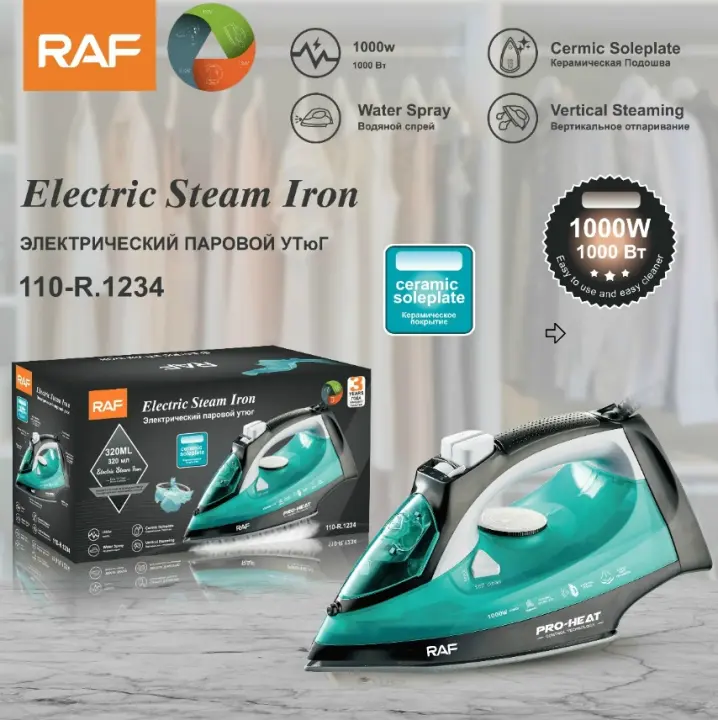 Plancha de vapor doméstica de mano tipo colgante con alambre, estándar europeo y americano RAF, plancha para planchar en seco y húmedo, uso dual, 2200 W - 1