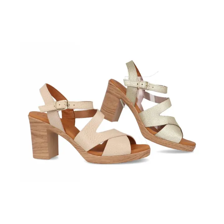 962 - BDA SANDALIAS DE TACÓN   COLORES : ORO , BEIGE  TALLAS : 35 AL 41  CORTE EXTERIOR : PIEL  FORRO INTERIOR : PIEL  PLANTILLA : PIEL / GEL    ALTURA TACÓN / CUÑA : 8 CM.  PISO : SINTÉTICO - 1