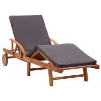 vidaXL Tumbona con cojín madera maciza de acacia Crema, Gris oscuro, Sillas de Exterior Ideal para jardín, playa, piscina, terraza Tumbona Piscina Tumbonas Playa Tumbonas Jardín Exterior - details 1