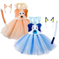 Vestido De Princesa Azul De Anime Para Niñas 80-150cm Disfraz De Cumpleaños Y Performance En Escenario Ropa De Cosplay De Bluey - details 0