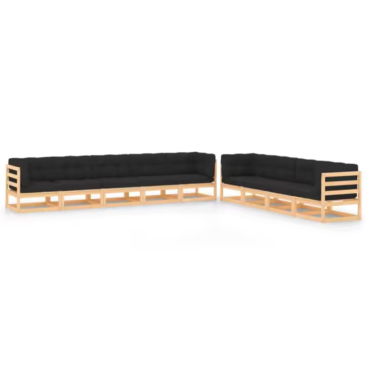 vidaXL Muebles de jardín 9 pzas y cojines antracita madera maciza pino - 1
