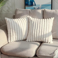 Funda De Cojín De Peluche De Conejo Falso Para Sofa Decoración De Interiores Tamaño 45x45cm Estilo Sólido Y Rayado Grueso Y Suave - details 6