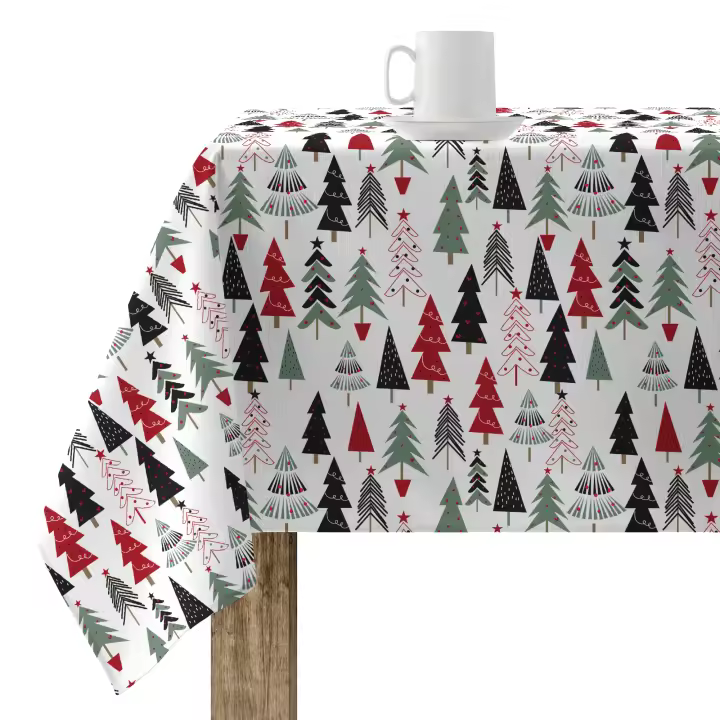 Mantel Colección Merry Christmas de Navidad - 100% algodón - Impermeable para la mesa de la cocina y comedor - 1