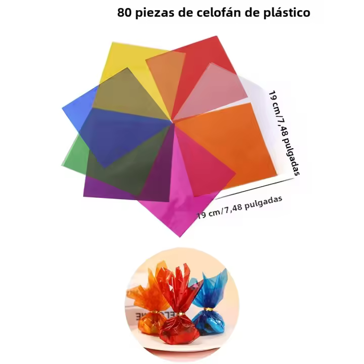 80 Pcs Papel De Embalaje Transparente Coloreado De 19 X 19 Cm Con Cordones Para Regalos Y Dulces Para Fiestas Y Eventos - 1