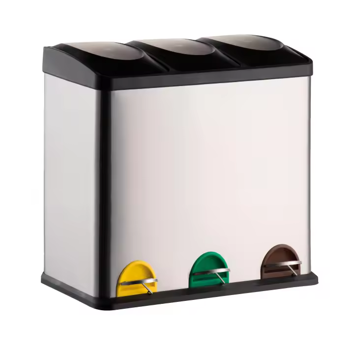 Cubo de basura de reciclaje MSV 60L de acero inoxidable en color plateado 60.5 x 34 x 60.5 cm - 1