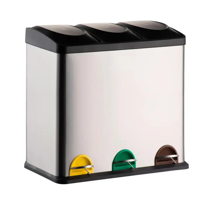 Cubo de basura de reciclaje MSV 60L de acero inoxidable en color plateado 60.5 x 34 x 60.5 cm - 1