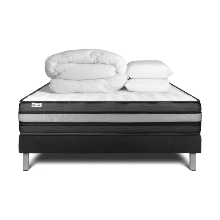 Pack cama completa - Colchón 160x200cm + Somier con láminas (kit) + 2 almohadas + Edredón - Vital Power Zen - 1