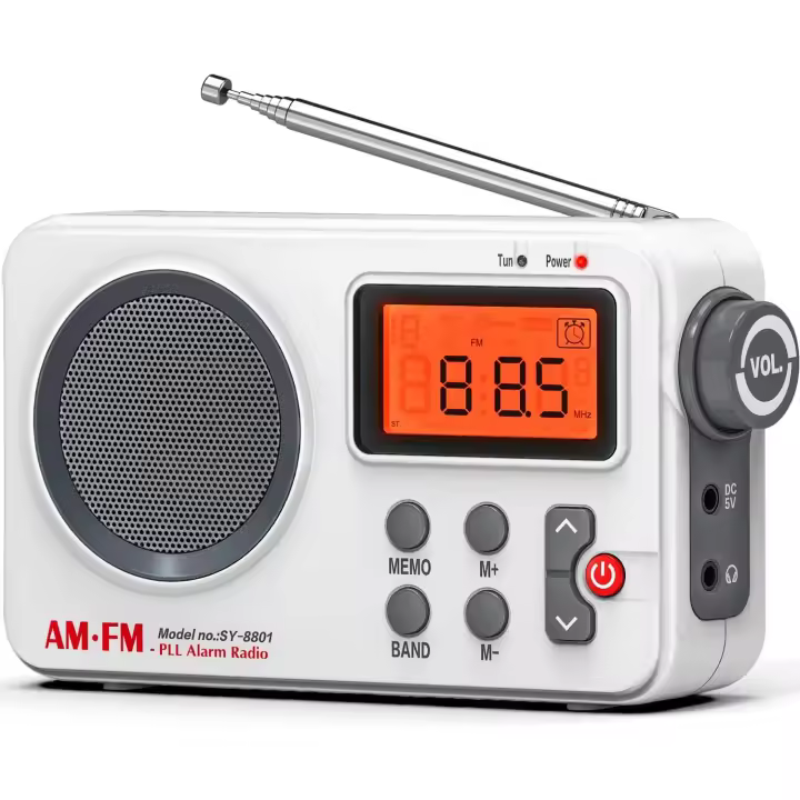 Radio Pequeña FM/AM (MW) Portátil, Radio Transistor con Excelente Recepción y Alta Calidad de Sonido, con Conexión Temporal/Panel Grande/Reloj Dessador/Alarma Manual/Conector para Auriculares - 1