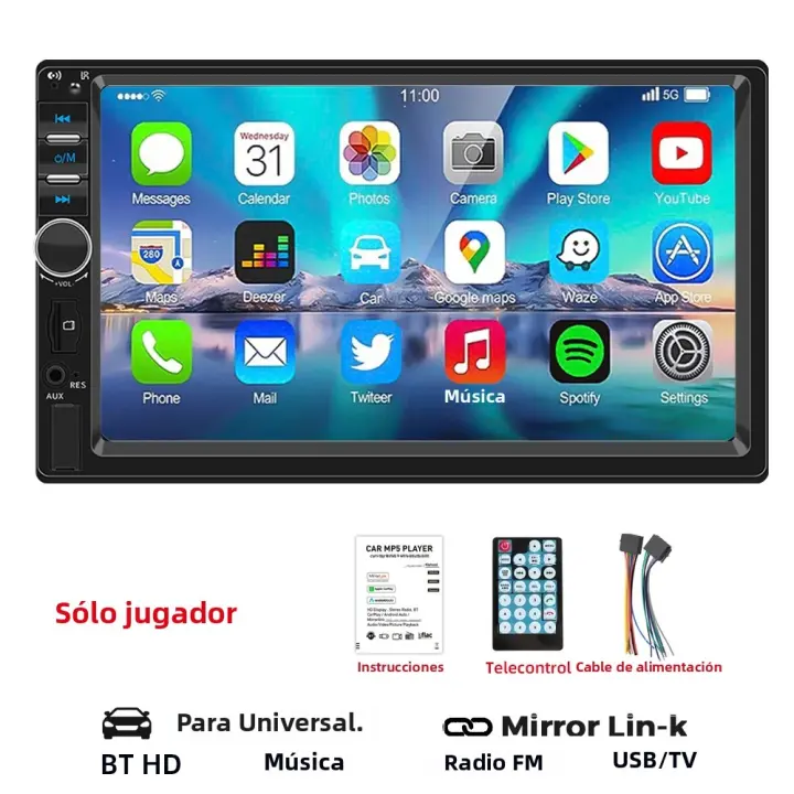 Radio De Coche HIPPBQCC 2Din 7 Pulgadas MP5 Multimedia Reproductor Bluetooth USB TF FM Con Espejo Link Y Cámara Trasera Universal - 1